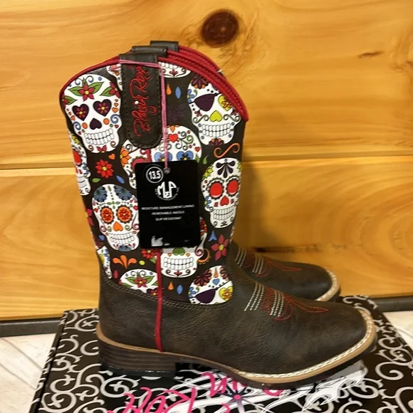 Blazin Roxx Cowgirl Boots Youth Skull New in box size 13.5 - Picture 5 of 8
